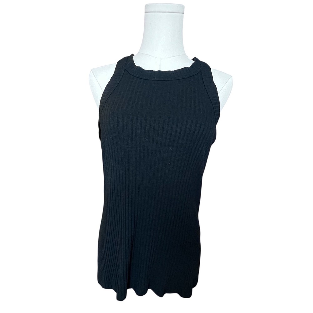 Trina Turk Womens Black Ribbed Racerback Tank Top High Neck Viscose Size L